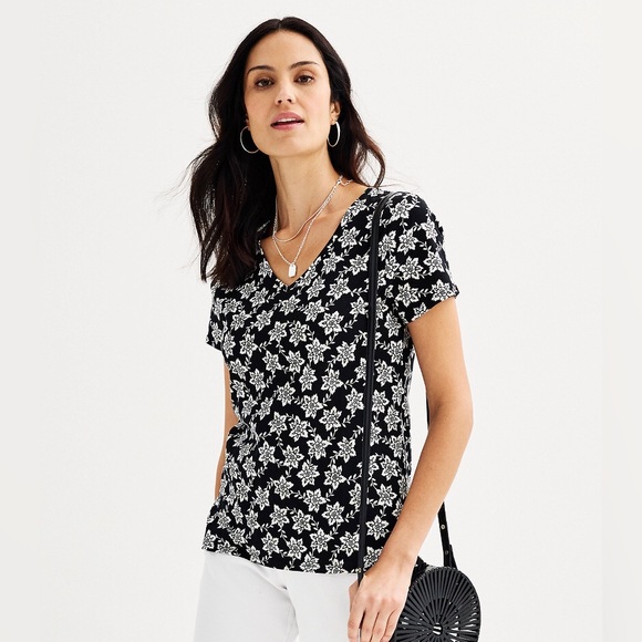 CROFT & BARROW Womens T-Shirt Size Medium Black & White 100% Cotton New - Picture 1 of 4